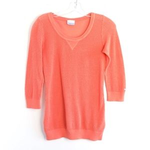Columbia knit mesh net orange cotton sweater Small